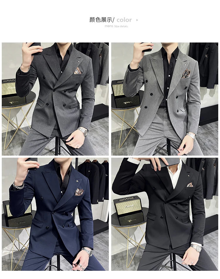 Men's Classic Double-breasted Suit Suit (suit+pants) 7XL-S Men's Luxury Fashion Wedding Banquet Social Suit Business Suit 2 Sets