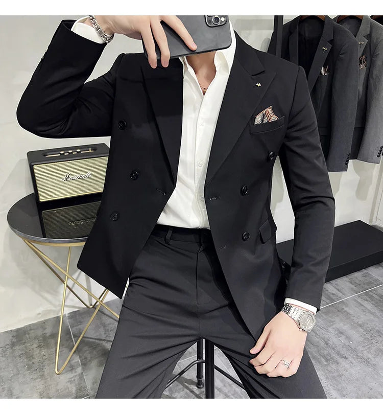 Men's Classic Double-breasted Suit Suit (suit+pants) 7XL-S Men's Luxury Fashion Wedding Banquet Social Suit Business Suit 2 Sets