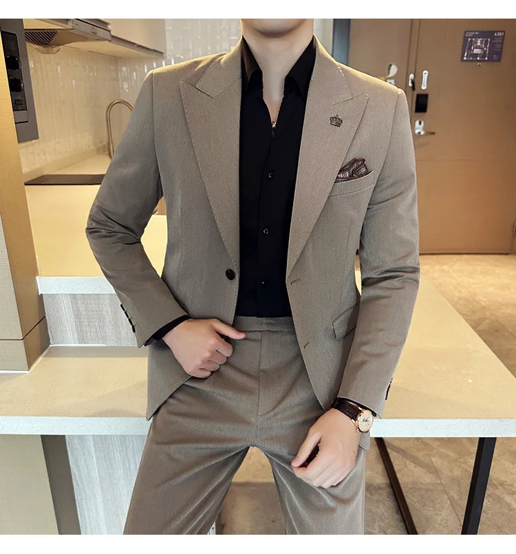 (Jacket+Pant) Luxury Men Slim Fit Business Suits 2-Piece High Quality Italian Style Wedding Social Party Tuxedo Men Clothing