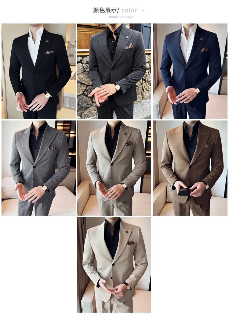 (Jacket+Pant) Luxury Men Slim Fit Business Suits 2-Piece High Quality Italian Style Wedding Social Party Tuxedo Men Clothing