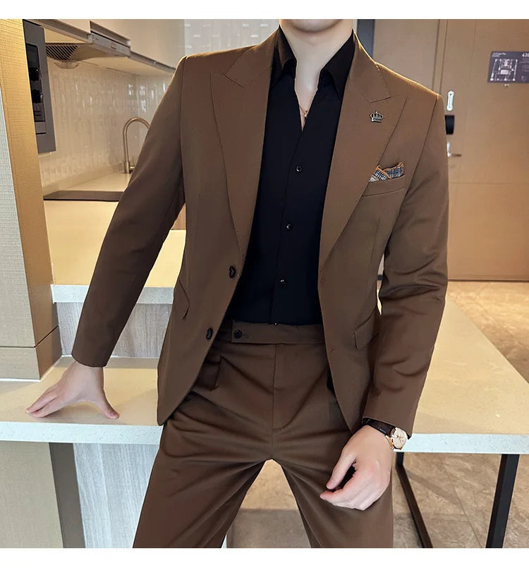 (Jacket+Pant) Luxury Men Slim Fit Business Suits 2-Piece High Quality Italian Style Wedding Social Party Tuxedo Men Clothing