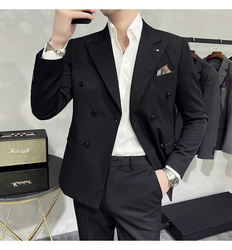 Men's Classic Double-breasted Suit Suit (suit+pants) 7XL-S Men's Luxury Fashion Wedding Banquet Social Suit Business Suit 2 Sets