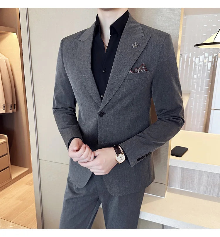 (Jacket+Pant) Luxury Men Slim Fit Business Suits 2-Piece High Quality Italian Style Wedding Social Party Tuxedo Men Clothing