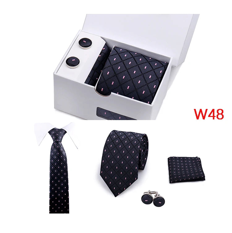 IN BLACK Mens Tie Set In A Box Paisley Ties For Men Gifts Luxury Necktie Pocket Square Cufflinks Wedding Business Formal Suit Tie