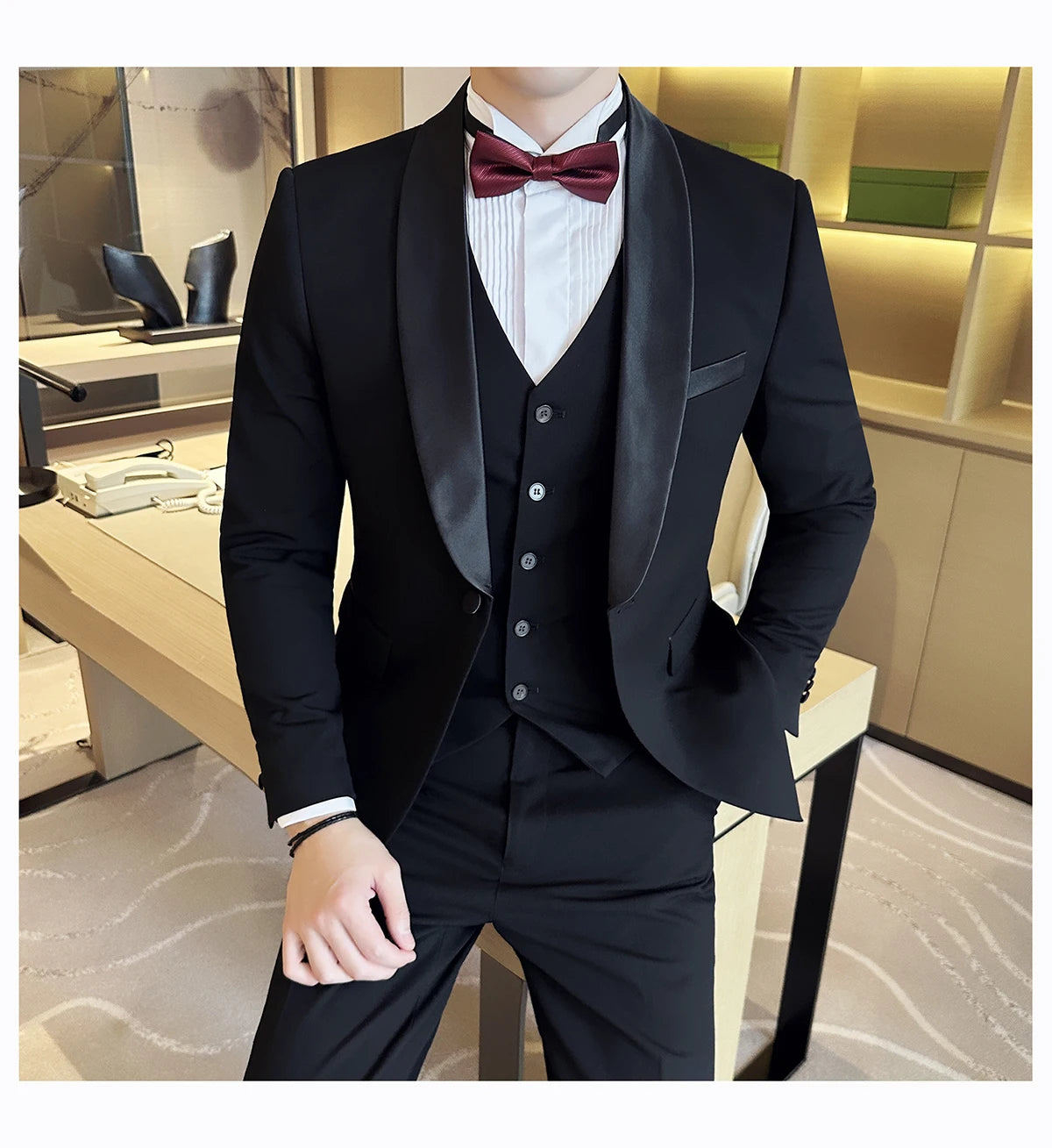 Plus Size 6XL 5XL British Style Double Breasted Design Groom Dress Men Wedding Party Suit Slim Fit Business Suits 3 Pieces Set