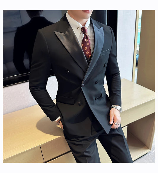 Plus Size 6XL 5XL British Style Double Breasted Design Groom Dress Men Wedding Party Suit Slim Fit Business Suits 3 Pieces Set