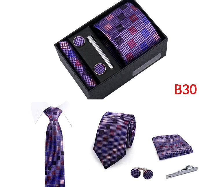 Jacquard Necktie Hanky Cufflink Set Tie Clip For Men Gravatas Business Wedding