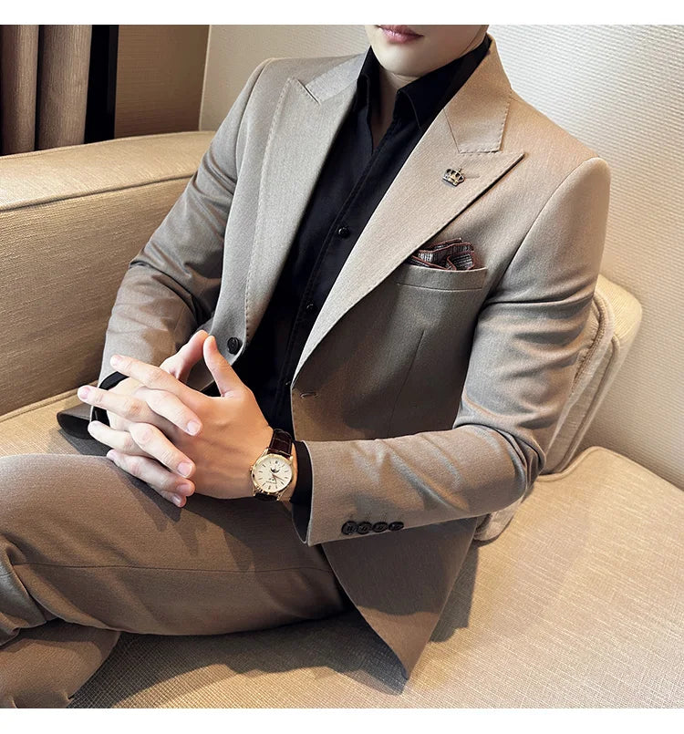 (Jacket+Pant) Luxury Men Slim Fit Business Suits 2-Piece High Quality Italian Style Wedding Social Party Tuxedo Men Clothing