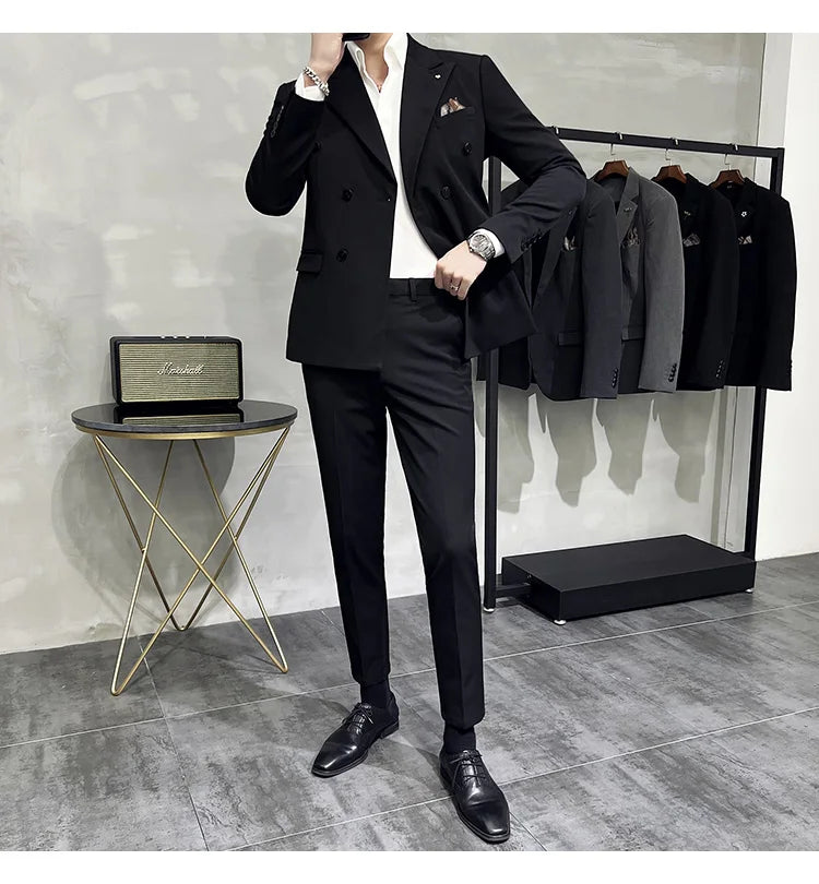 Men's Classic Double-breasted Suit Suit (suit+pants) 7XL-S Men's Luxury Fashion Wedding Banquet Social Suit Business Suit 2 Sets