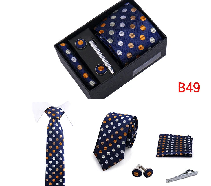 Jacquard Necktie Hanky Cufflink Set Tie Clip For Men Gravatas Business Wedding