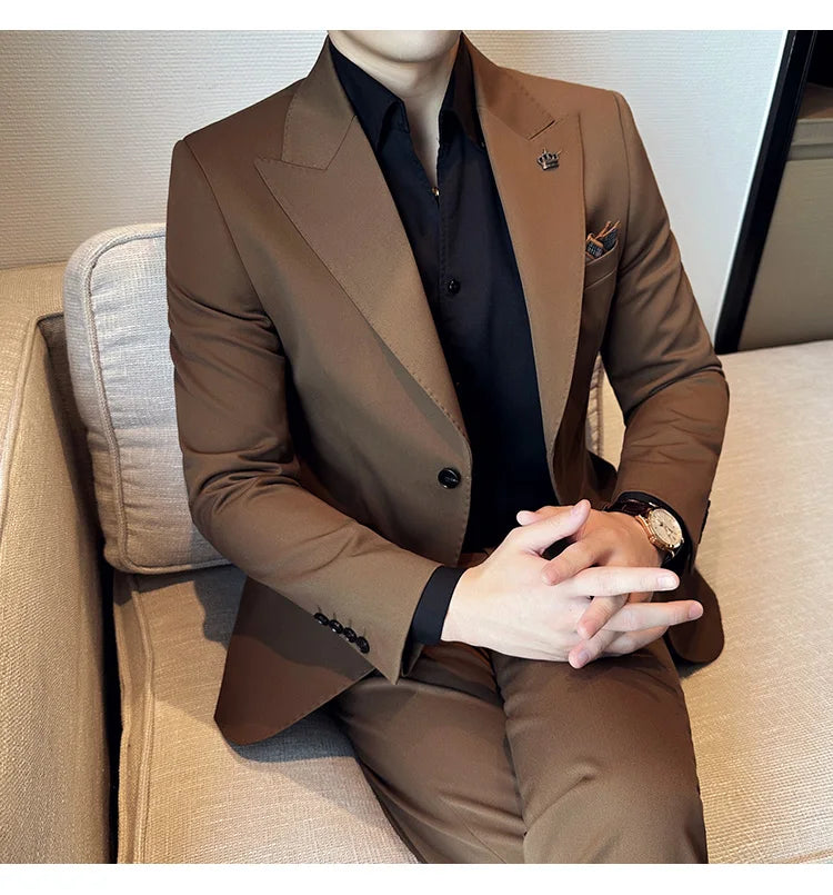 (Jacket+Pant) Luxury Men Slim Fit Business Suits 2-Piece High Quality Italian Style Wedding Social Party Tuxedo Men Clothing