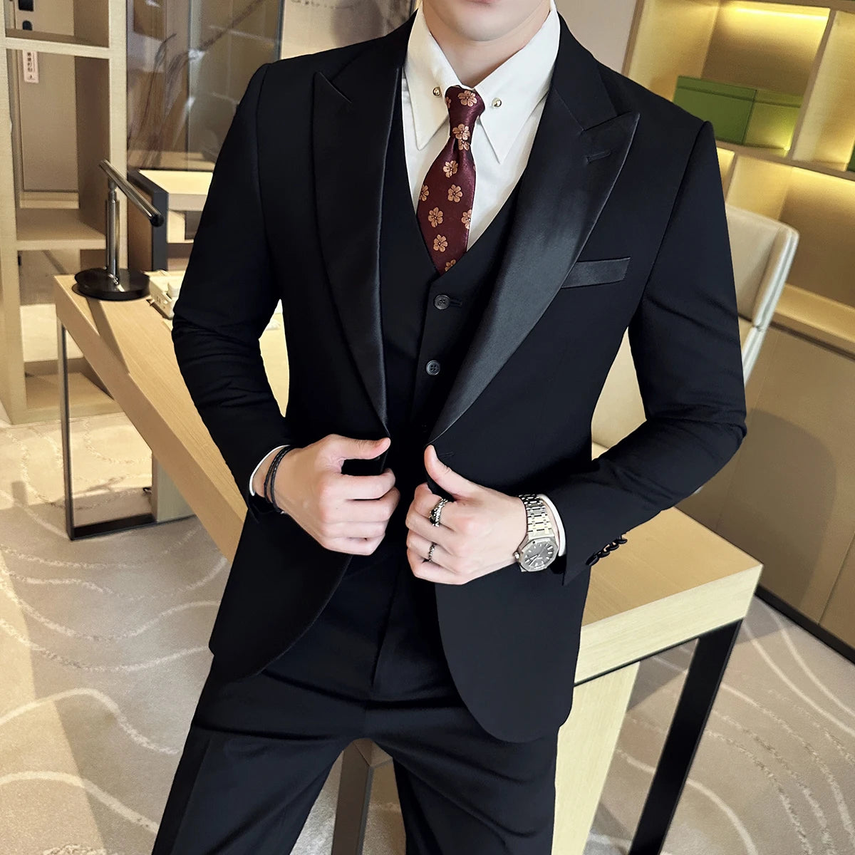 Plus Size 6XL 5XL British Style Double Breasted Design Groom Dress Men Wedding Party Suit Slim Fit Business Suits 3 Pieces Set