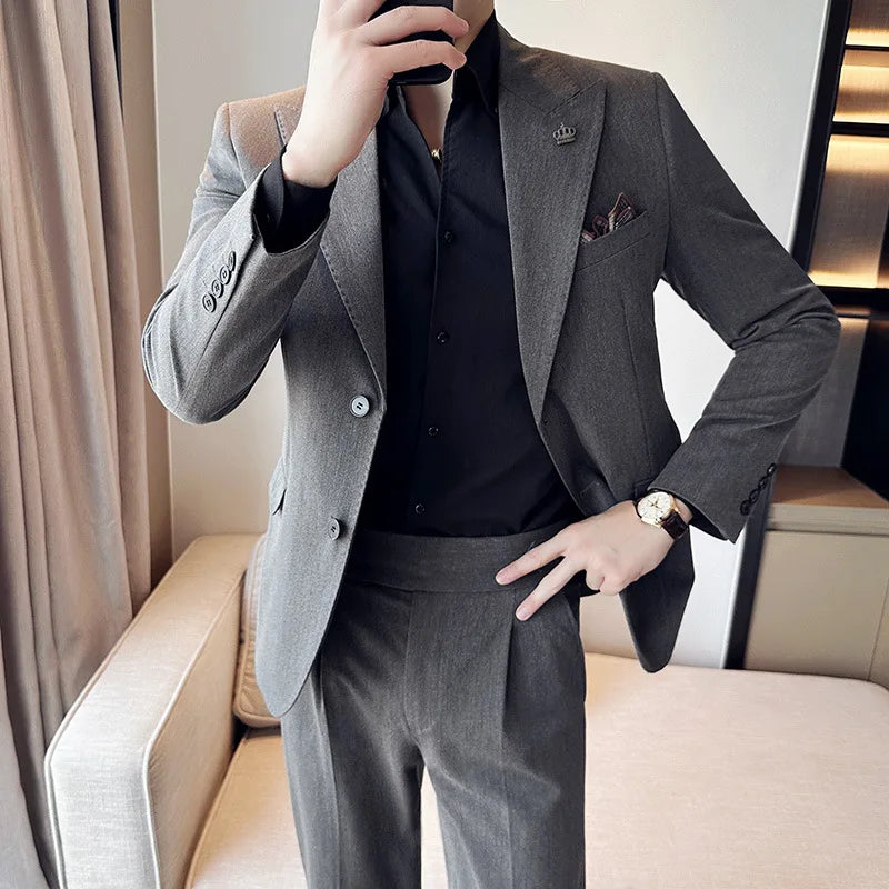 (Jacket+Pant) Luxury Men Slim Fit Business Suits 2-Piece High Quality Italian Style Wedding Social Party Tuxedo Men Clothing