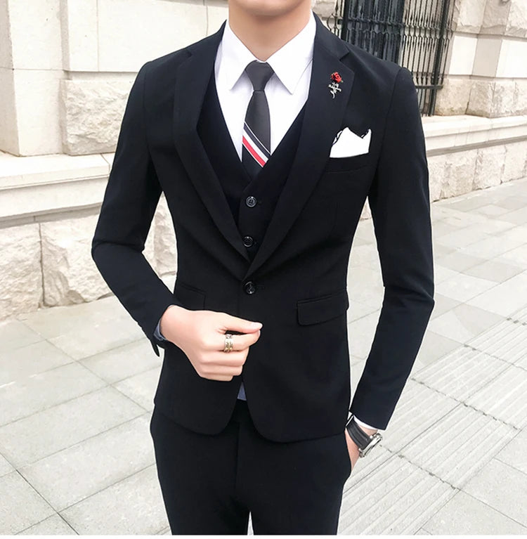 (Jacket +Vest+Pants) 2024 New Mens Wedding Suits Groom Solid Color Formal Office Business Slim Fit Suit Tuxedos 3-Pieces Set