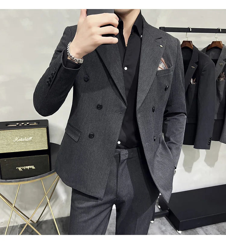 Men's Classic Double-breasted Suit Suit (suit+pants) 7XL-S Men's Luxury Fashion Wedding Banquet Social Suit Business Suit 2 Sets