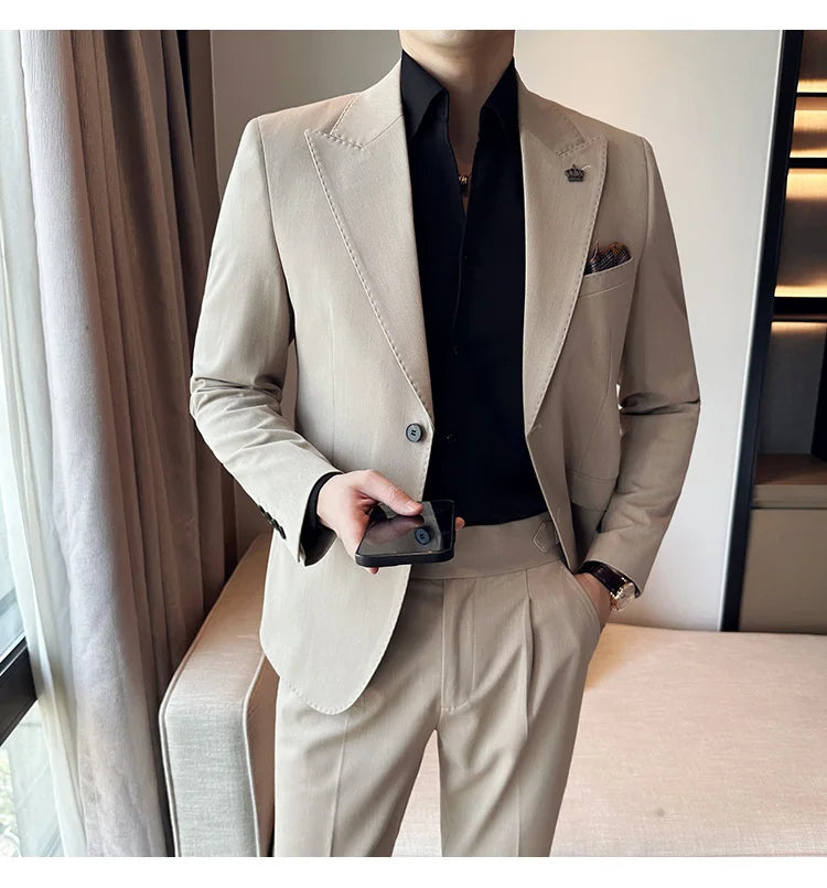 (Jacket+Pant) Luxury Men Slim Fit Business Suits 2-Piece High Quality Italian Style Wedding Social Party Tuxedo Men Clothing