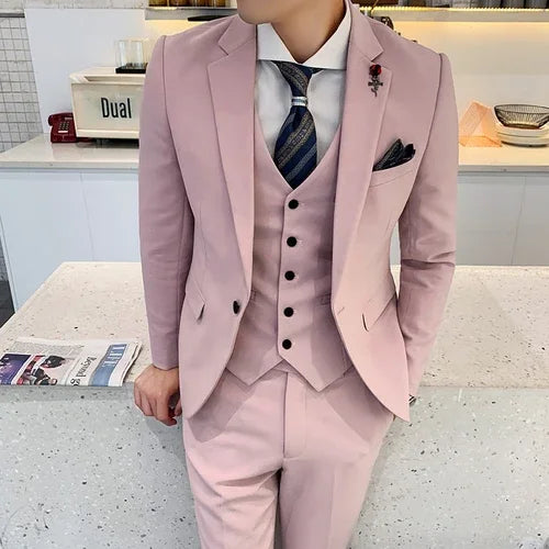 (Jacket +Vest+Pants) 2024 New Mens Wedding Suits Groom Solid Color Formal Office Business Slim Fit Suit Tuxedos 3-Pieces Set