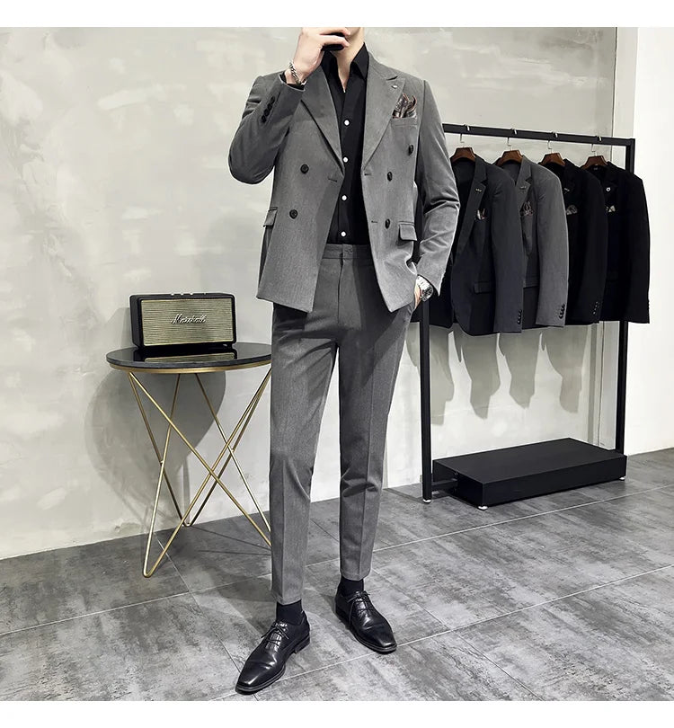 Men's Classic Double-breasted Suit Suit (suit+pants) 7XL-S Men's Luxury Fashion Wedding Banquet Social Suit Business Suit 2 Sets