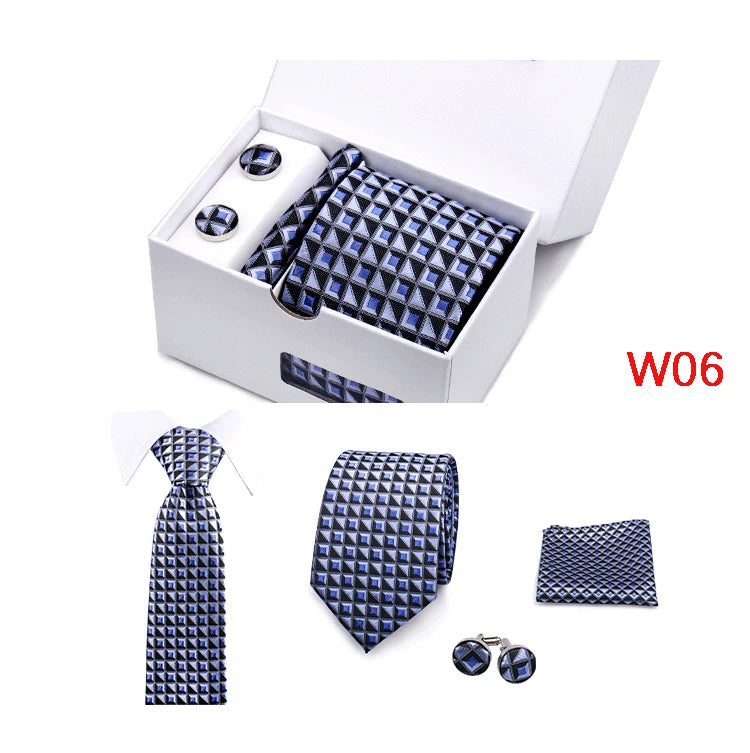 Mens Tie Set In A Box Paisley Ties For Men Gifts Luxury Necktie Pocket Square Cufflinks Wedding Business Formal Suit Tie