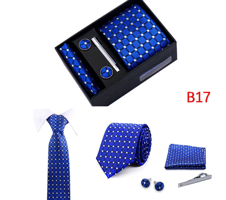 Jacquard Necktie Hanky Cufflink Set Tie Clip For Men Gravatas Business Wedding