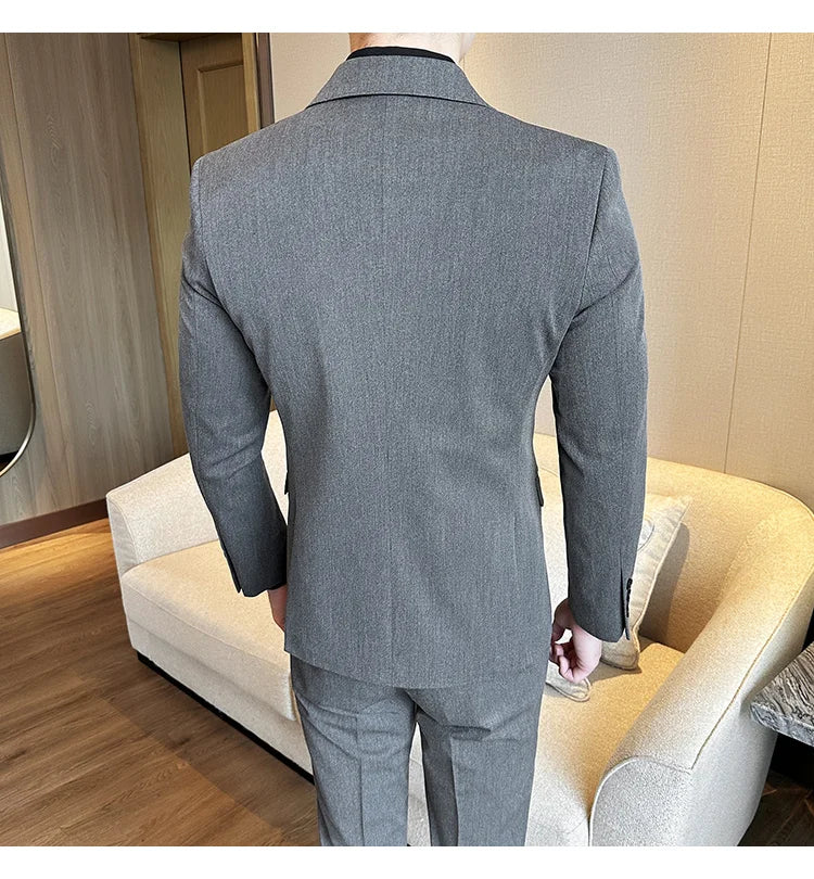 (Jacket + Trousers) Fashion Double Breasted Design Slim Men's Suit Italian Style Luxury Wedding Social Party Tuxedo 2 Piece Sets