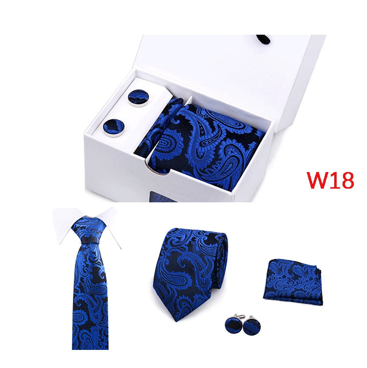 IN BLACK Mens Tie Set In A Box Paisley Ties For Men Gifts Luxury Necktie Pocket Square Cufflinks Wedding Business Formal Suit Tie