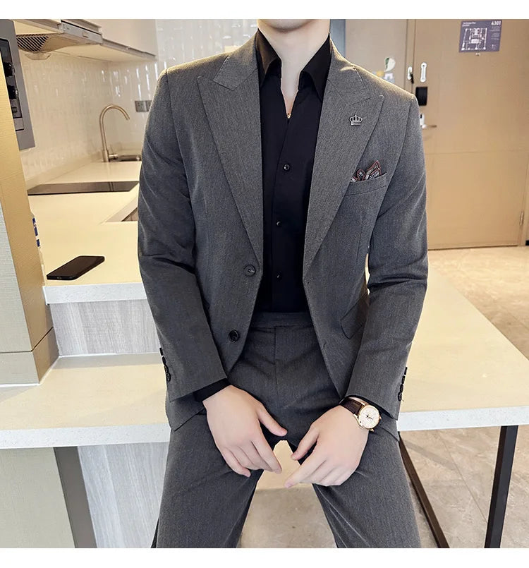 (Jacket+Pant) Luxury Men Slim Fit Business Suits 2-Piece High Quality Italian Style Wedding Social Party Tuxedo Men Clothing