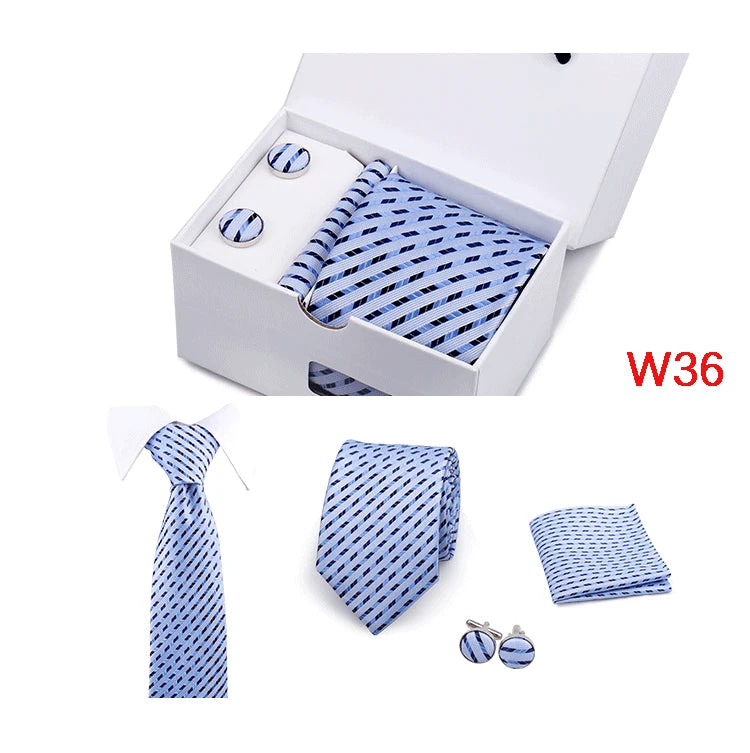 Mens Tie Set In A Box Paisley Ties For Men Gifts Luxury Necktie Pocket Square Cufflinks Wedding Business Formal Suit Tie