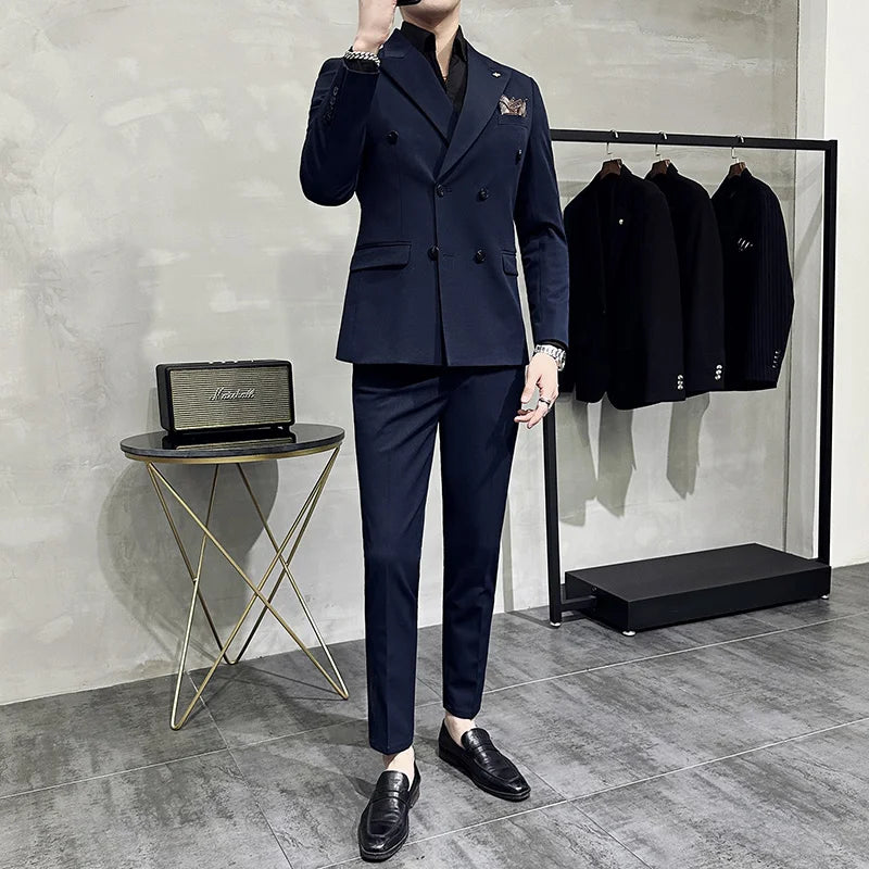 Men's Classic Double-breasted Suit Suit (suit+pants) 7XL-S Men's Luxury Fashion Wedding Banquet Social Suit Business Suit 2 Sets