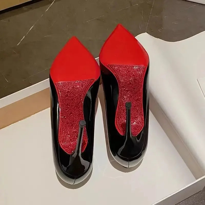 New French Style Pointed High Heels Women's Thin Heels Sexy Red Sole Black Work Shoes Professional Single Shoes