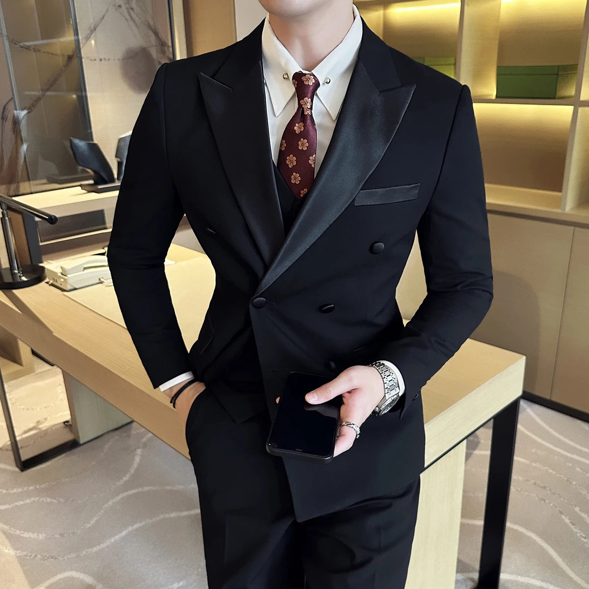 Plus Size 6XL 5XL British Style Double Breasted Design Groom Dress Men Wedding Party Suit Slim Fit Business Suits 3 Pieces Set