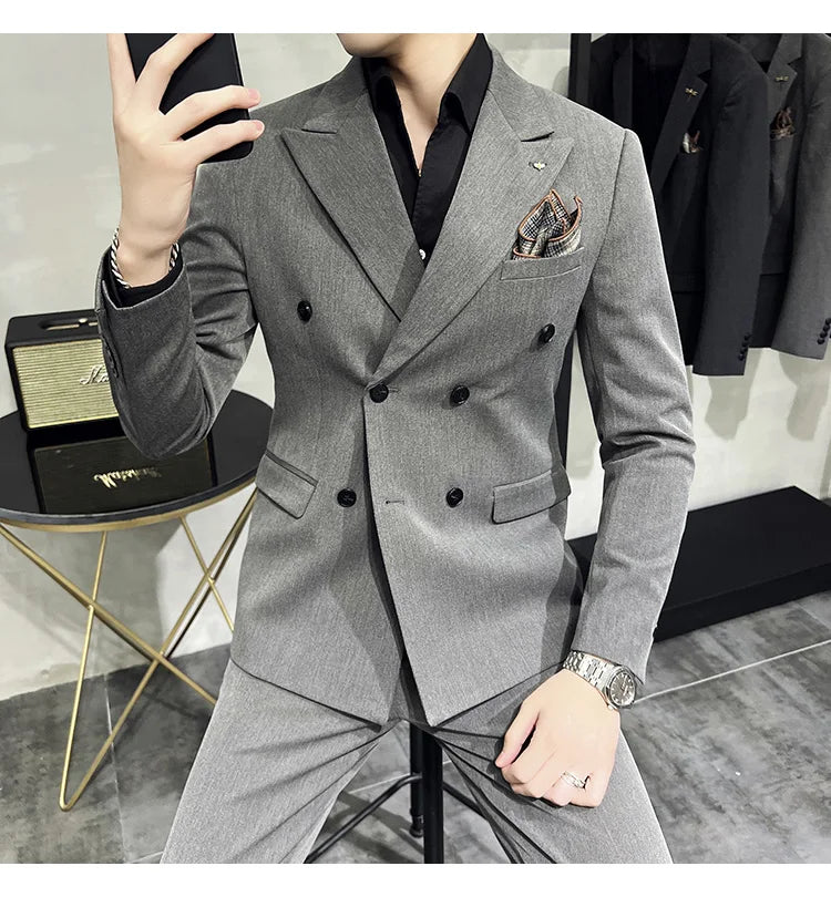 Men's Classic Double-breasted Suit Suit (suit+pants) 7XL-S Men's Luxury Fashion Wedding Banquet Social Suit Business Suit 2 Sets