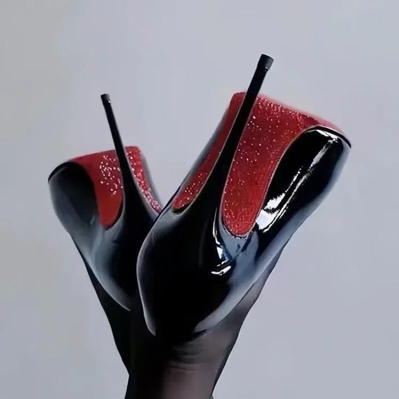 New French Style Pointed High Heels Women's Thin Heels Sexy Red Sole Black Work Shoes Professional Single Shoes