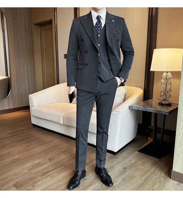 (Jacket + Trousers) Fashion Double Breasted Design Slim Men's Suit Italian Style Luxury Wedding Social Party Tuxedo 2 Piece Sets