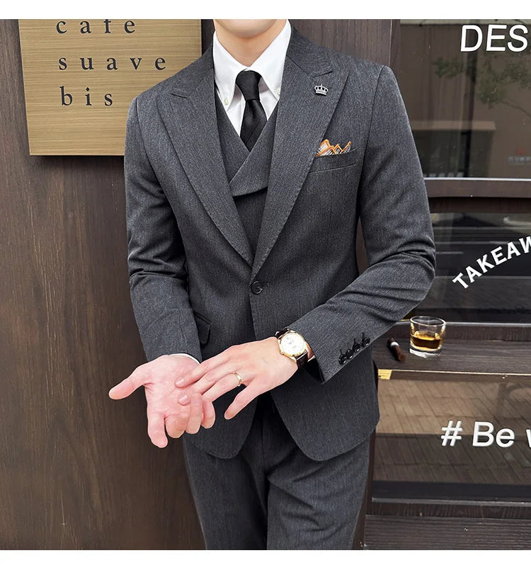 (Jackets+Pants+Vest) High Quality Men Slim Fit Party Tuxedos 3 Pieces Fashion Double Breasted Vest Design Wedding Social Suit