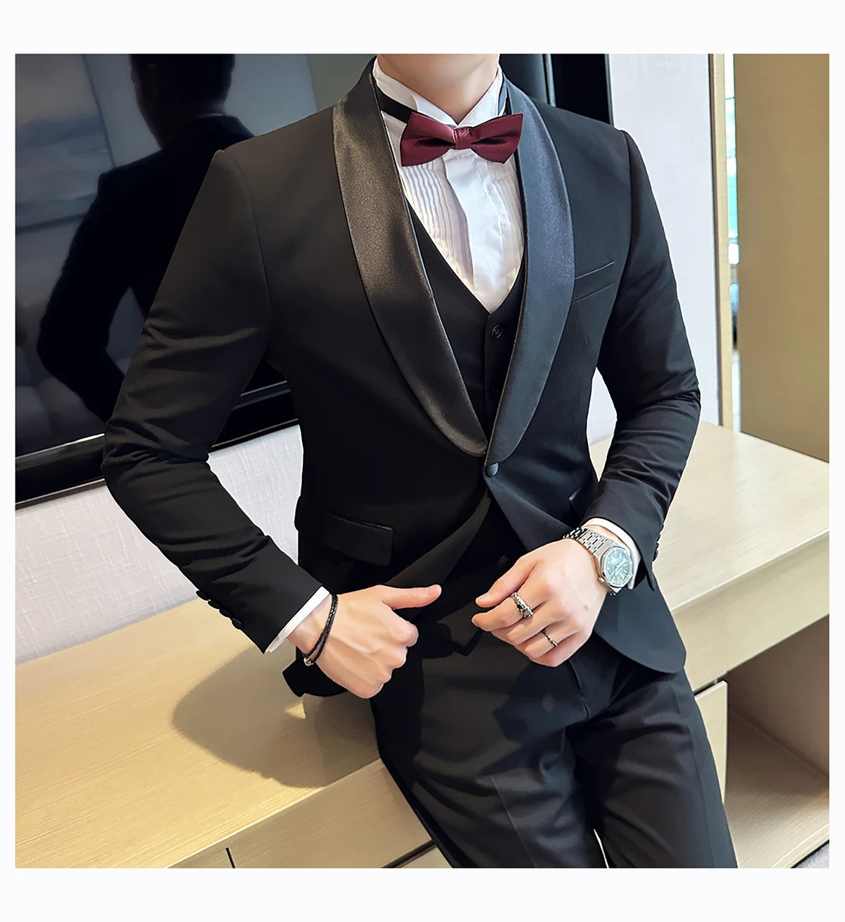 Plus Size 6XL 5XL British Style Double Breasted Design Groom Dress Men Wedding Party Suit Slim Fit Business Suits 3 Pieces Set