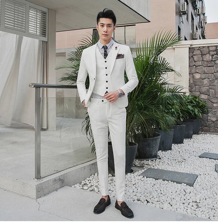 (Jacket +Vest+Pants) 2024 New Mens Wedding Suits Groom Solid Color Formal Office Business Slim Fit Suit Tuxedos 3-Pieces Set