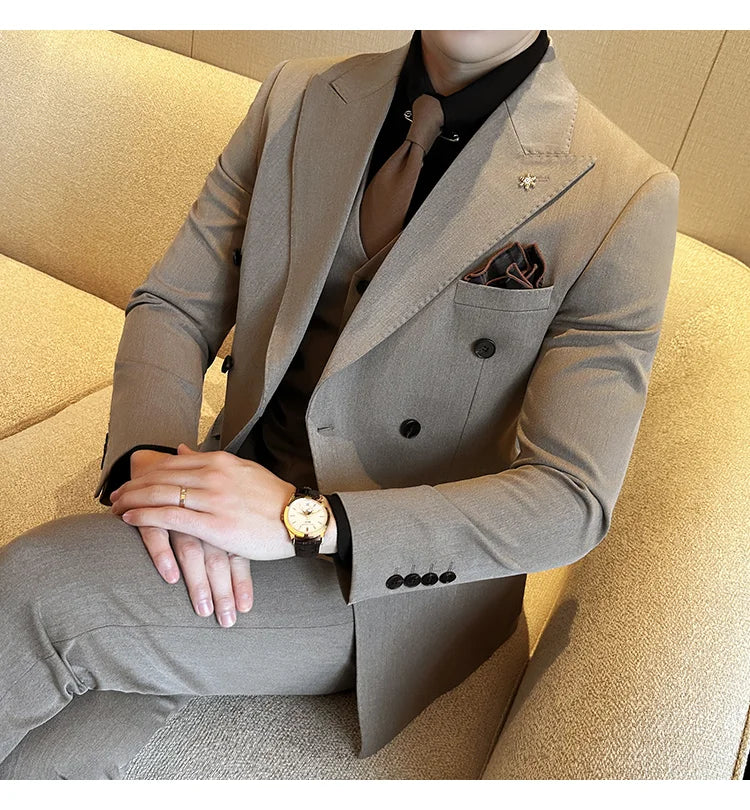 (Jacket + Trousers) Fashion Double Breasted Design Slim Men's Suit Italian Style Luxury Wedding Social Party Tuxedo 2 Piece Sets