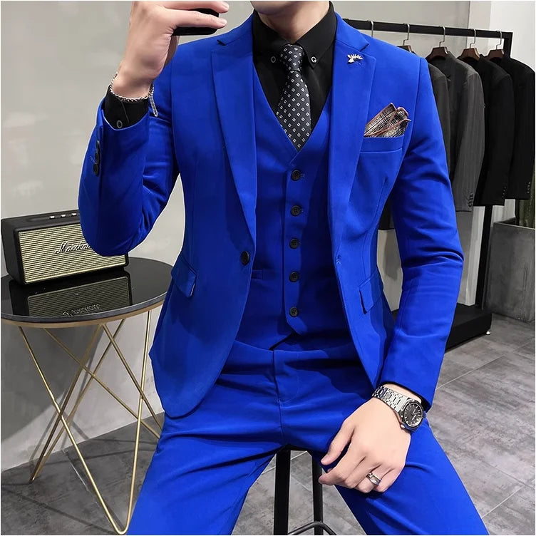 (Jacket +Vest+Pants) 2024 New Mens Wedding Suits Groom Solid Color Formal Office Business Slim Fit Suit Tuxedos 3-Pieces Set