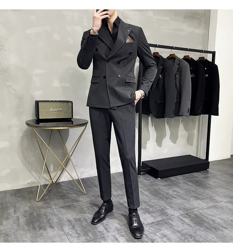 Men's Classic Double-breasted Suit Suit (suit+pants) 7XL-S Men's Luxury Fashion Wedding Banquet Social Suit Business Suit 2 Sets