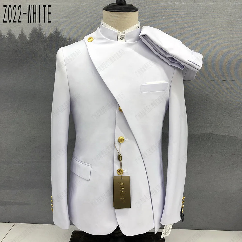 Classic Chinese Tunic Suit Set For Men Formal Banquet Slim Fit Blazer Pants 2 Pieces Evening Dinner Elegant Male Costumes