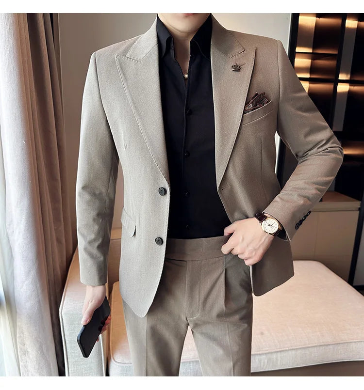 (Jacket+Pant) Luxury Men Slim Fit Business Suits 2-Piece High Quality Italian Style Wedding Social Party Tuxedo Men Clothing