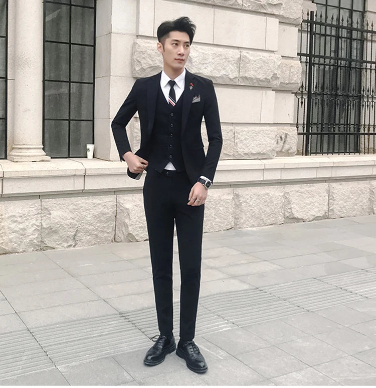 (Jacket +Vest+Pants) 2024 New Mens Wedding Suits Groom Solid Color Formal Office Business Slim Fit Suit Tuxedos 3-Pieces Set