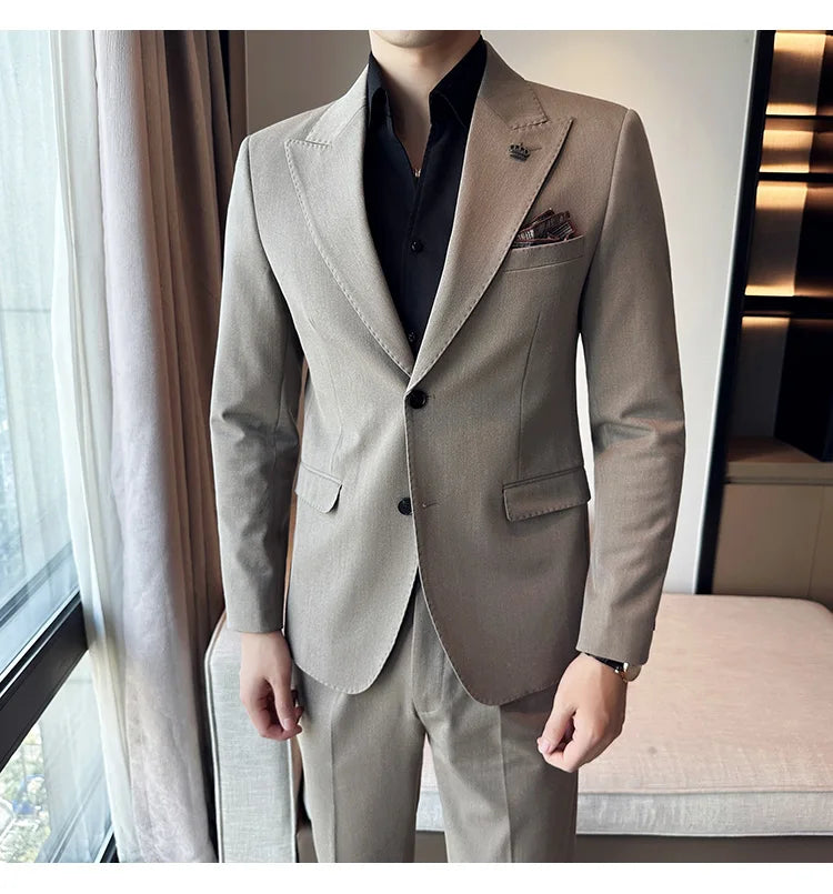 (Jacket+Pant) Luxury Men Slim Fit Business Suits 2-Piece High Quality Italian Style Wedding Social Party Tuxedo Men Clothing