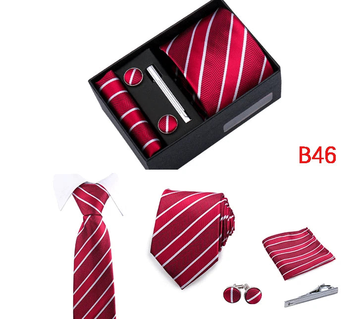 Jacquard Necktie Hanky Cufflink Set Tie Clip For Men Gravatas Business Wedding