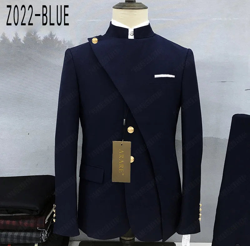 Classic Chinese Tunic Suit Set For Men Formal Banquet Slim Fit Blazer Pants 2 Pieces Evening Dinner Elegant Male Costumes