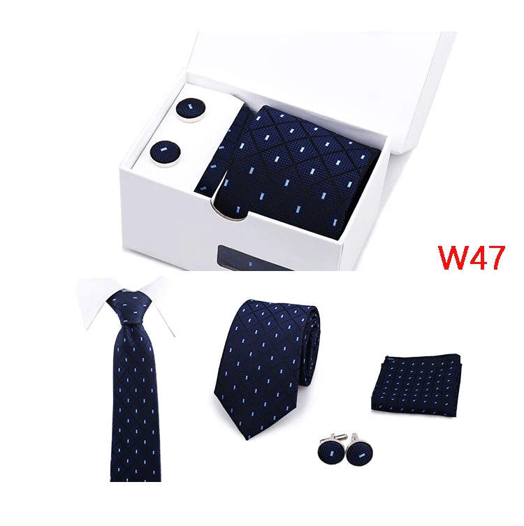 IN BLACK Mens Tie Set In A Box Paisley Ties For Men Gifts Luxury Necktie Pocket Square Cufflinks Wedding Business Formal Suit Tie