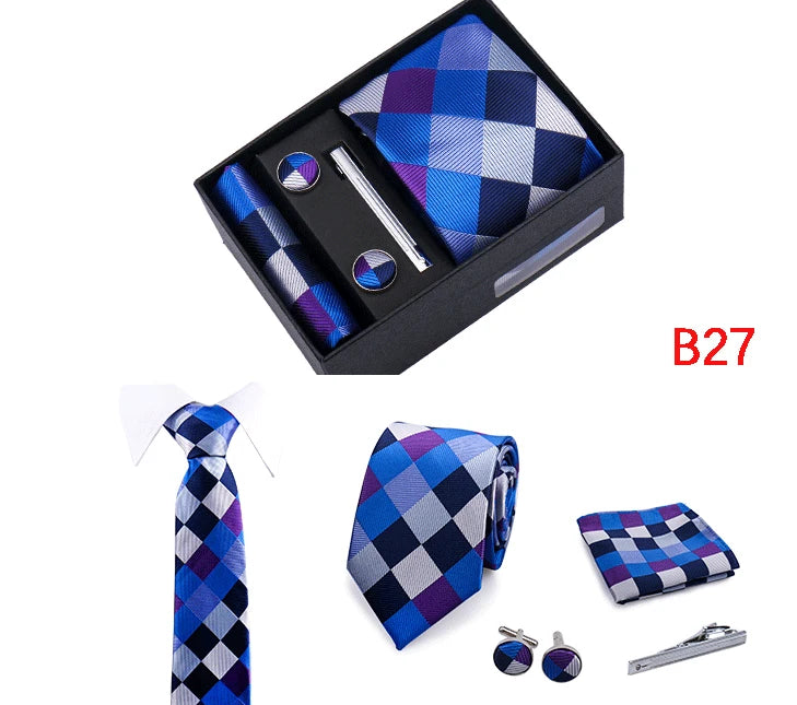 Jacquard Necktie Hanky Cufflink Set Tie Clip For Men Gravatas Business Wedding