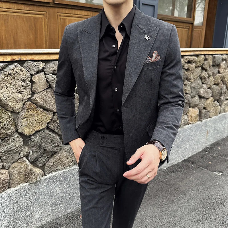 (Jacket+Pant) Luxury Men Slim Fit Business Suits 2-Piece High Quality Italian Style Wedding Social Party Tuxedo Men Clothing