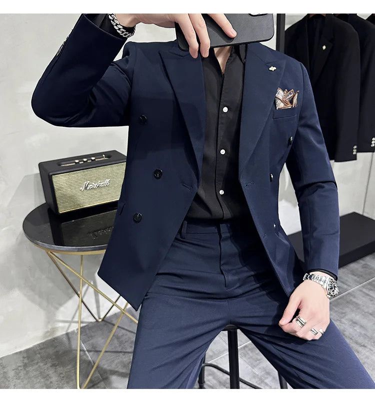 Men's Classic Double-breasted Suit Suit (suit+pants) 7XL-S Men's Luxury Fashion Wedding Banquet Social Suit Business Suit 2 Sets